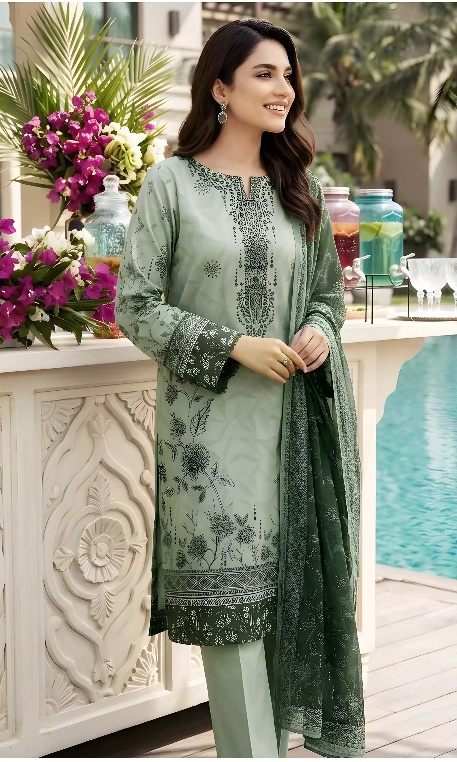 Fiza Digital Printed Lawn Unstitched 3 Piece Suit