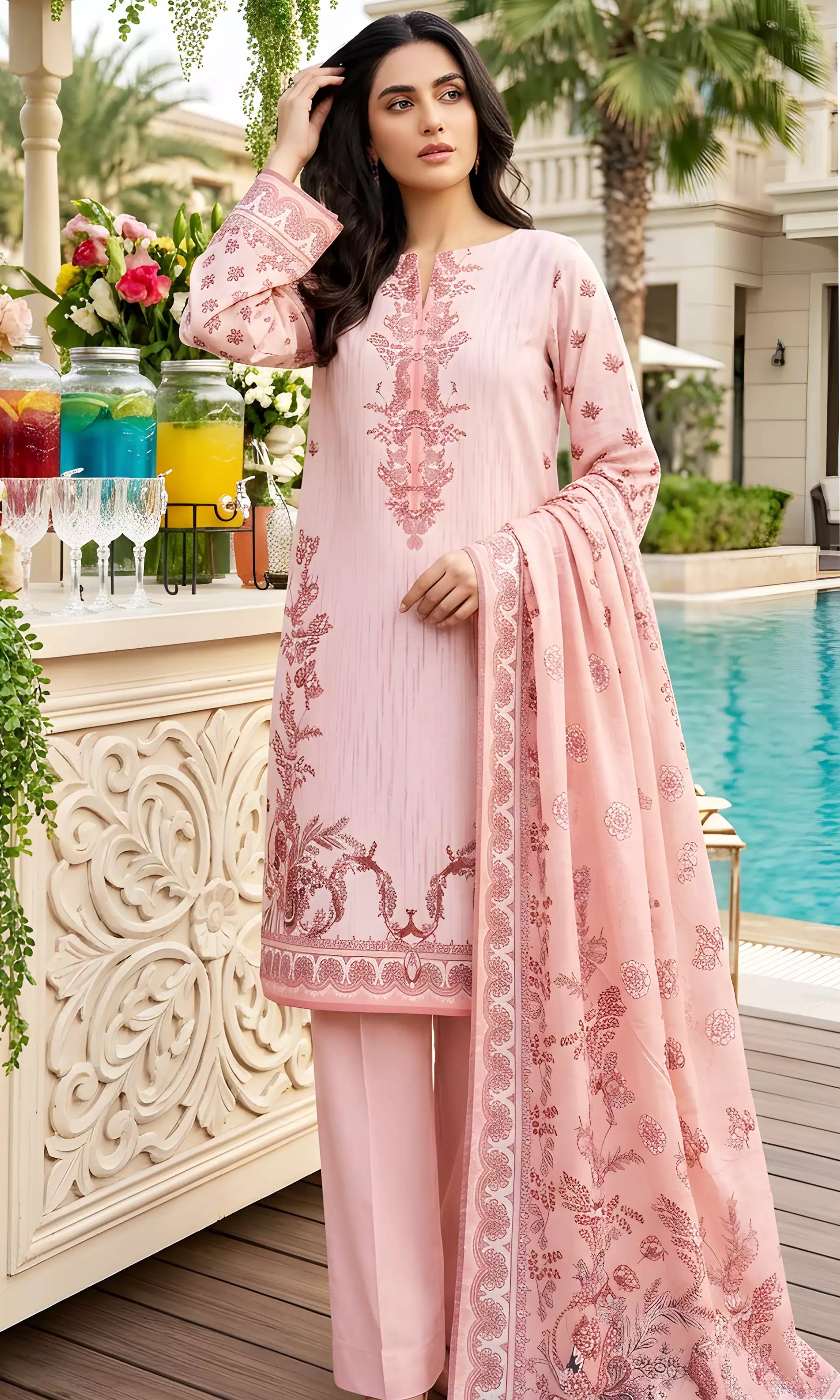 Onaiza Digital Printed Lawn Unstitched 3 Piece Suit