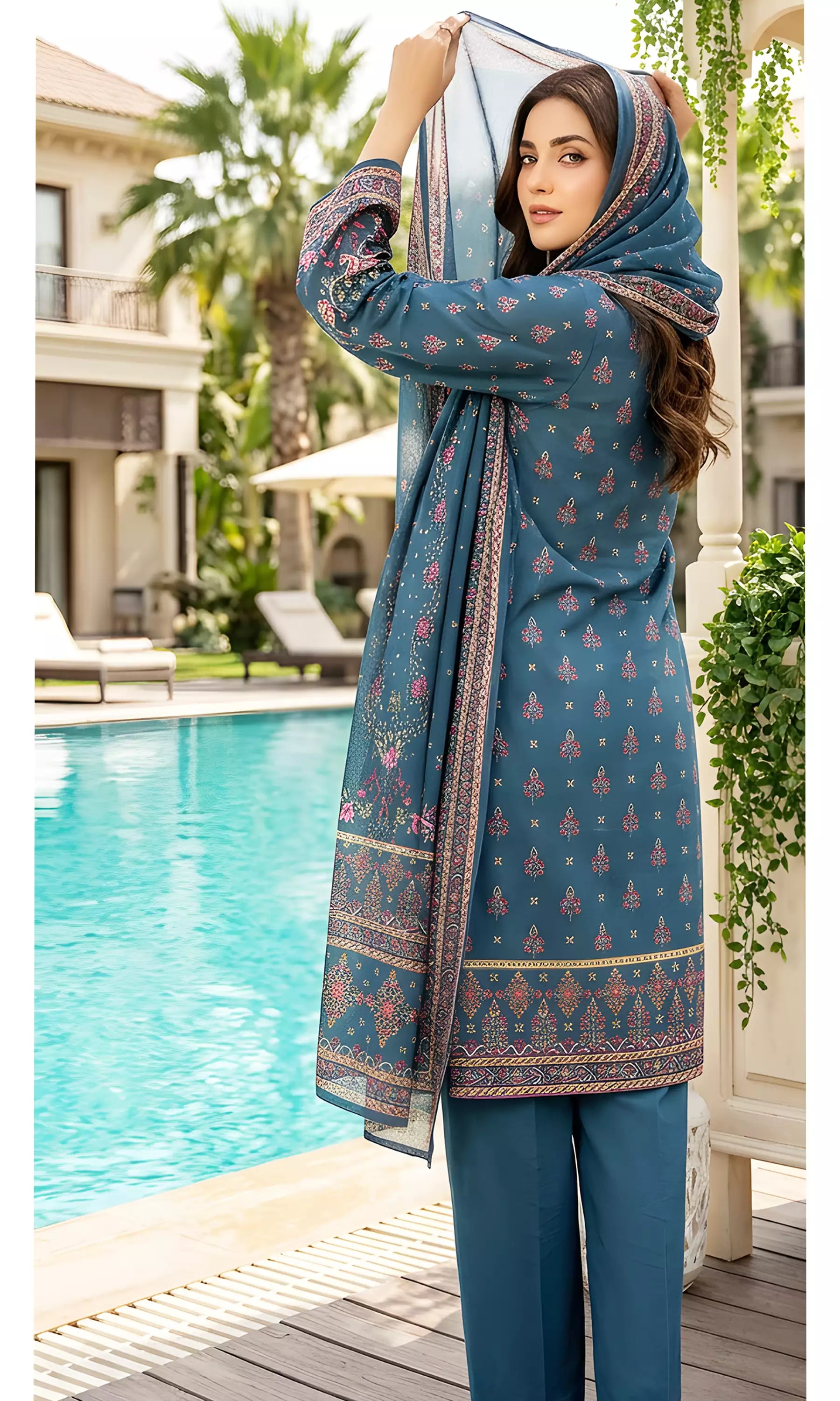 Hafsa Digital Printed Lawn Unstitched 3 Piece Suit