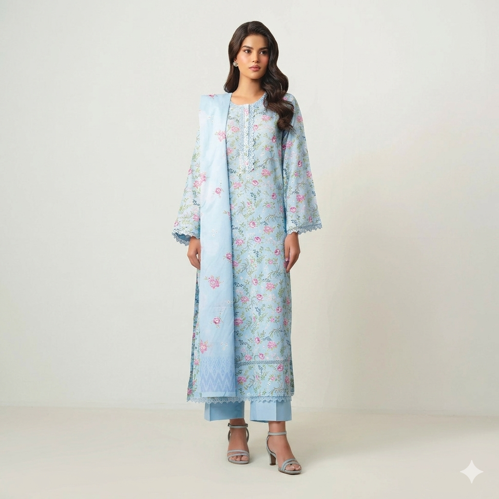 Zeeba Digital Printed Lawn Unstitched 3 Piece Suit